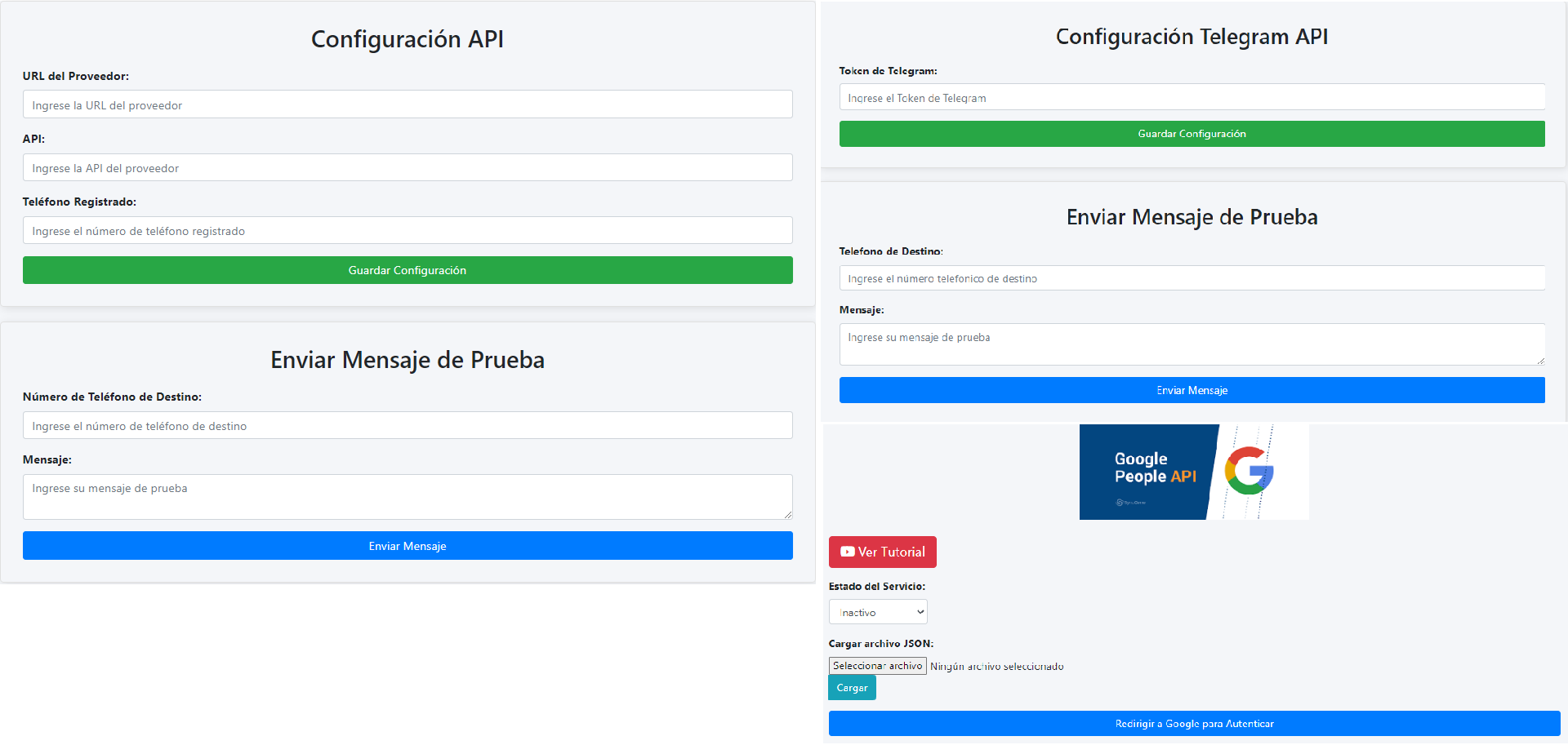 API WhatsApp/Telegram/Google