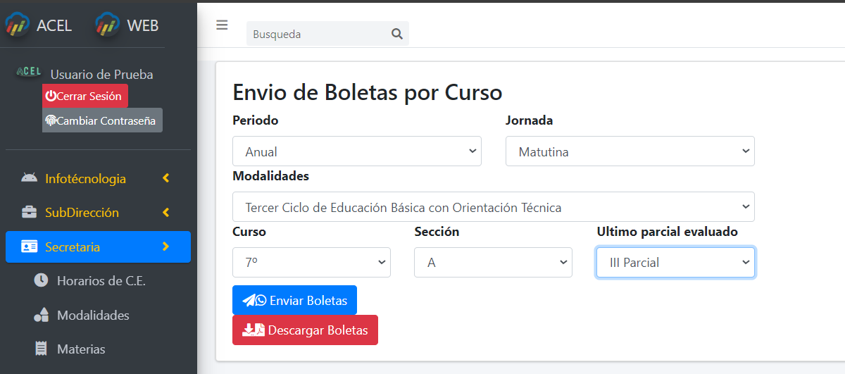 Boletas por Curso